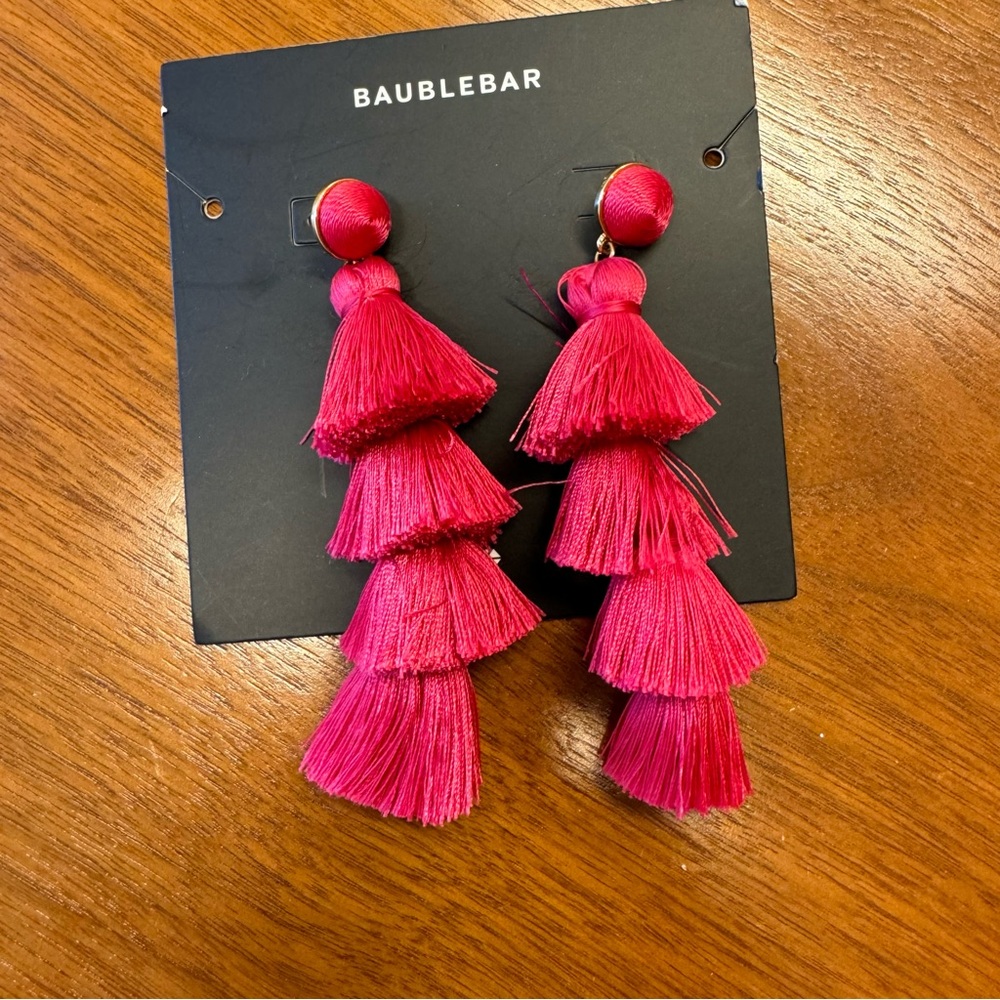 BaubleBar Hot Pink Chandelier Tassel Earrings